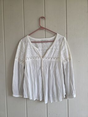 American Eagle BabyDoll Peasant Top Boho Small Eyelet White